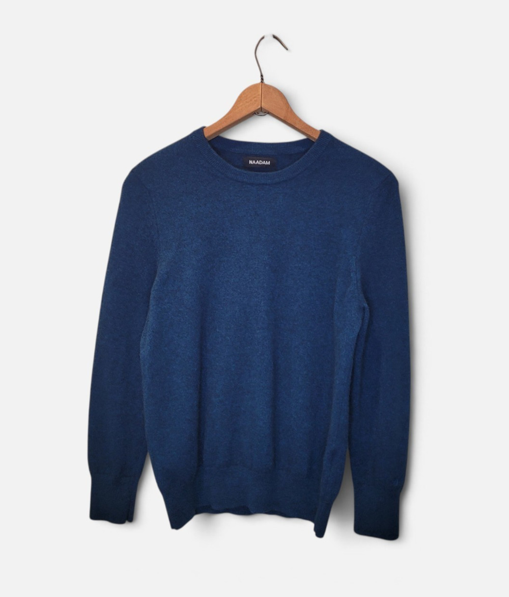 Naadam Blue Cashmere Round Neck Long Sleeve Sweater Large Quiet Luxe Old Money
